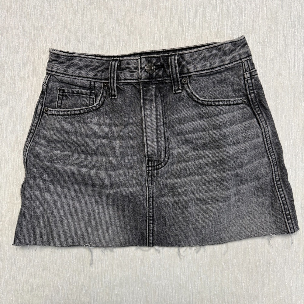 Abercrombie & Fitch Denim Mini Skirt Womens 24 Faded Black Cotton Frayed Hem